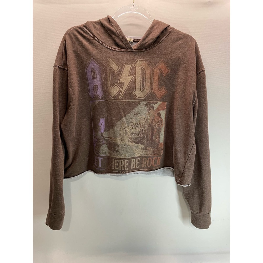 Altar'd State ACDC '77 Let There Be Rock Brown Oversized Cropped Hoodie Small